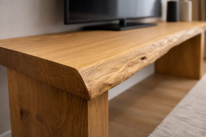 Konsola dębowa detal - ręczne wykończenie drewna