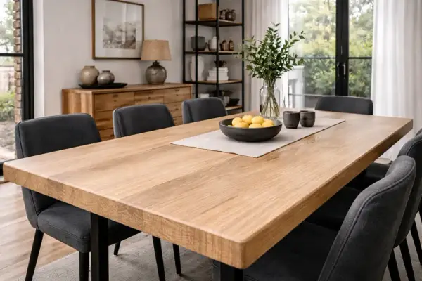 Stół dębowy - blat z litego drewna na stalowej ramie